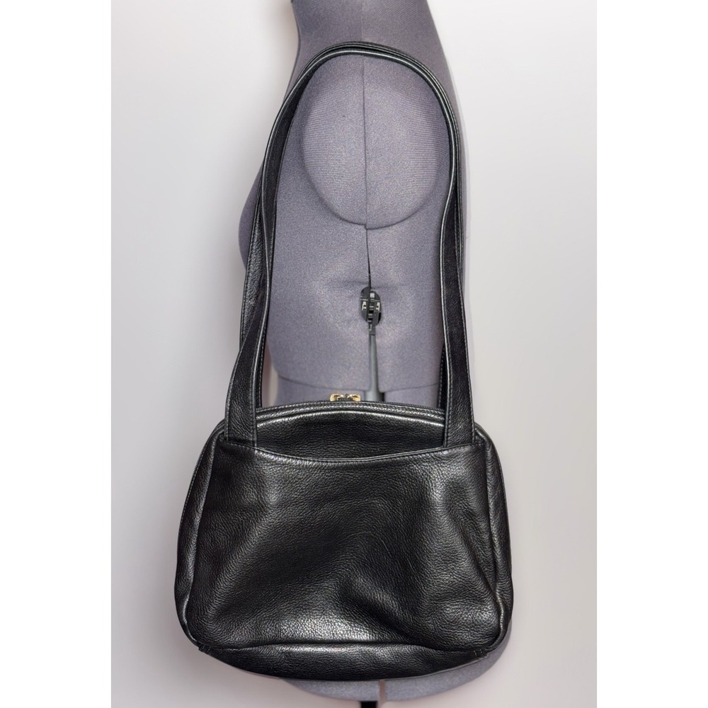 Vintage 90s Black Leather Shoulder Bag Minimalist Quiet Luxury Libaire - Picture 3 of 12